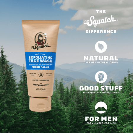 Dr. Squatch Mens Natural Exfoliating Face Wash, Paraben & Sulfate Free Face Wash for Men, Fresh Falls, 4 fl Oz"