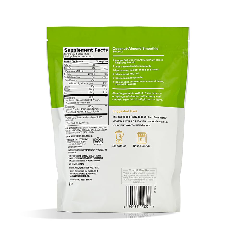 365 Mezcla de Proteína Vegetal para Smoothie Coco y Almendra 255 g