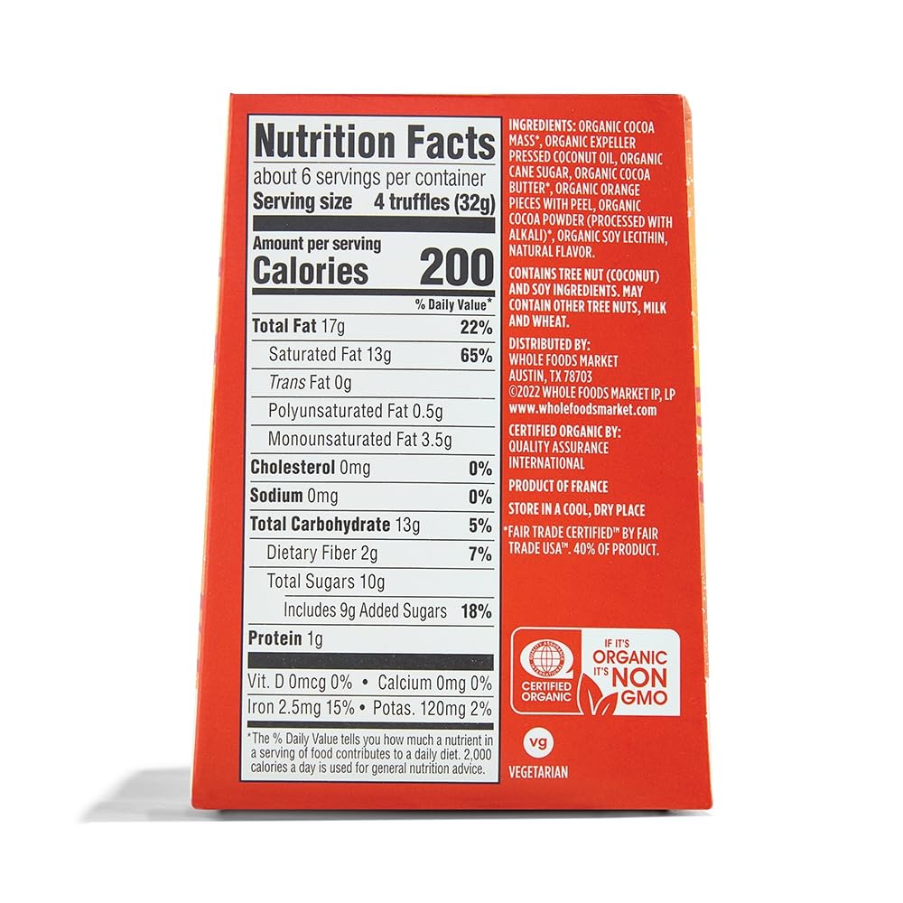 Whole Foods Market Trufa de Chocolate con Naranja Orgánica 198 g