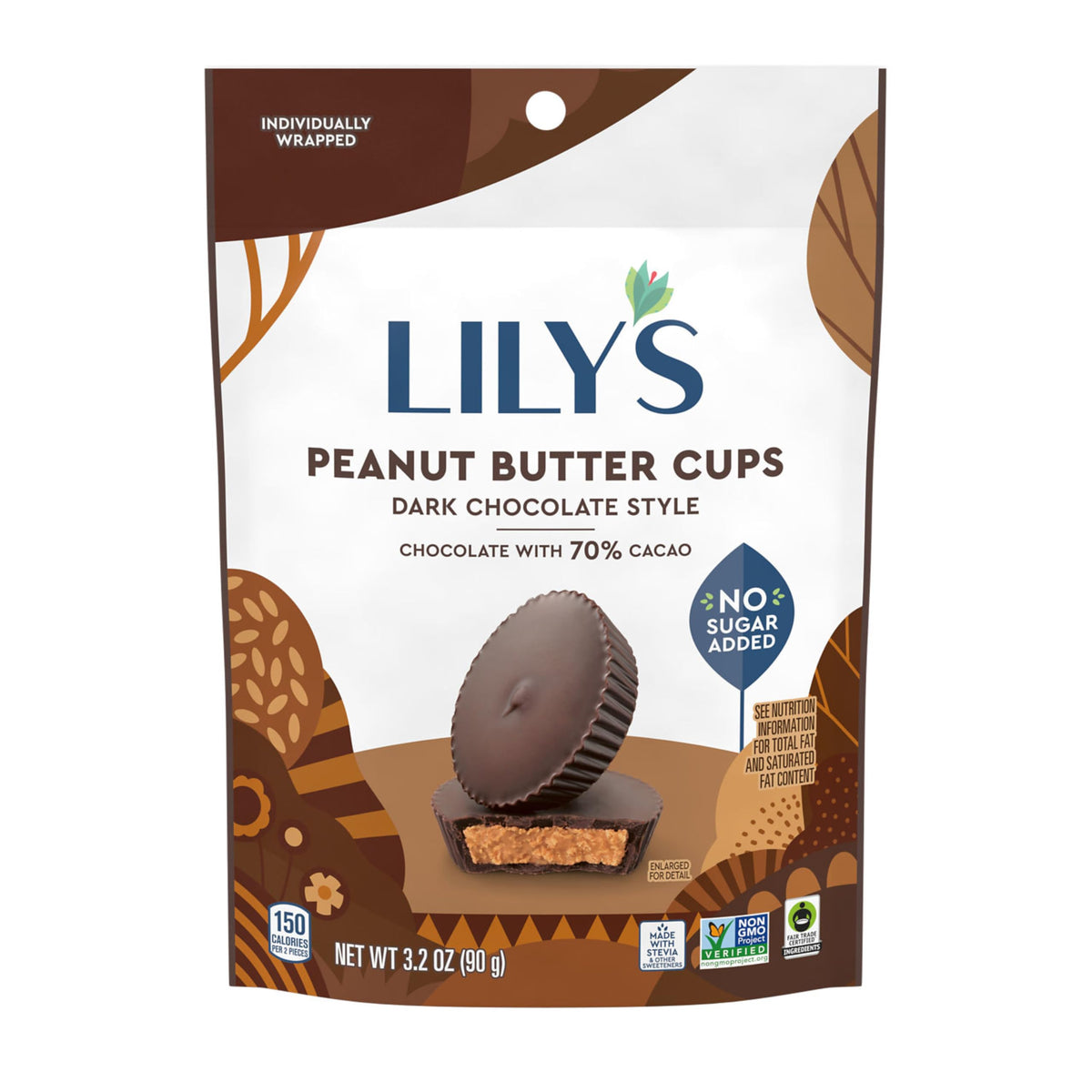 Lily's Tazas de Chocolate Amargo con Crema de Cacahuate Sin Azúcar Añadida 91 g