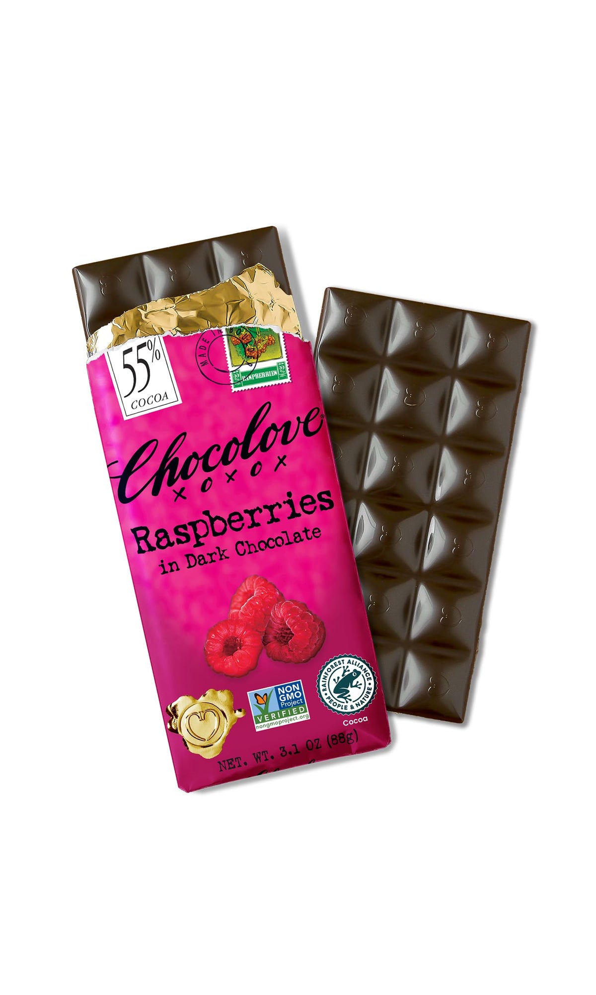 Chocolove Barra de Chocolate Amargo con Frambuesa 88 g
