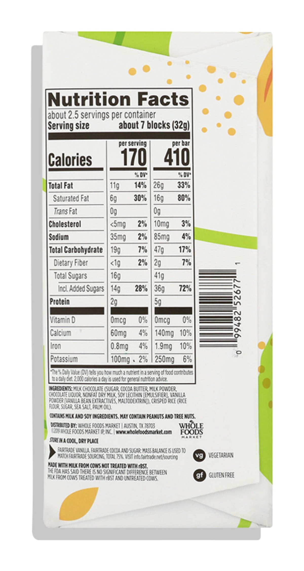 365 Barra de Chocolate con Leche y Arroz Inflado 79 g
