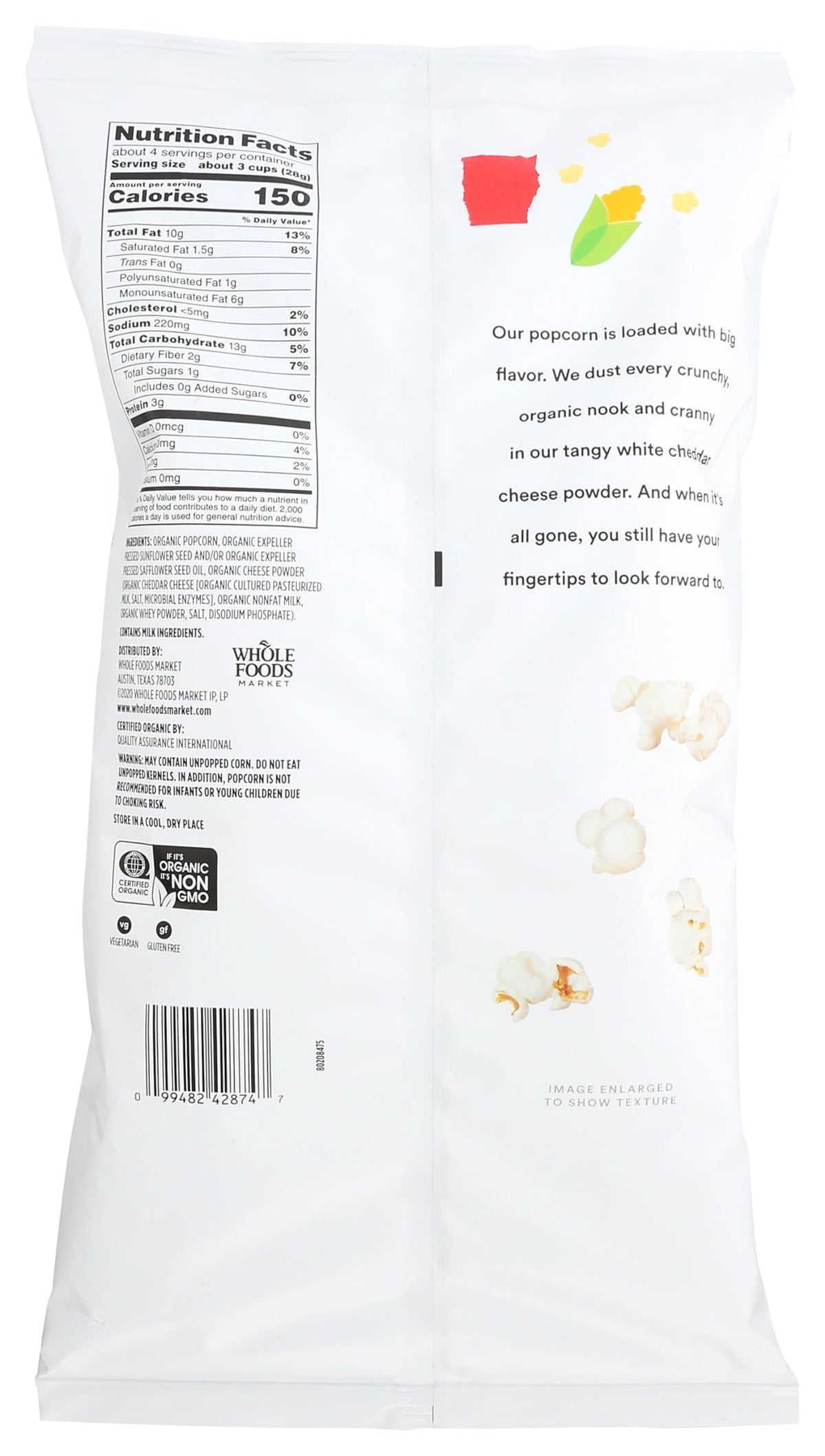 365 Palomitas Orgánicas Sabor Queso Cheddar Blanco 113 g