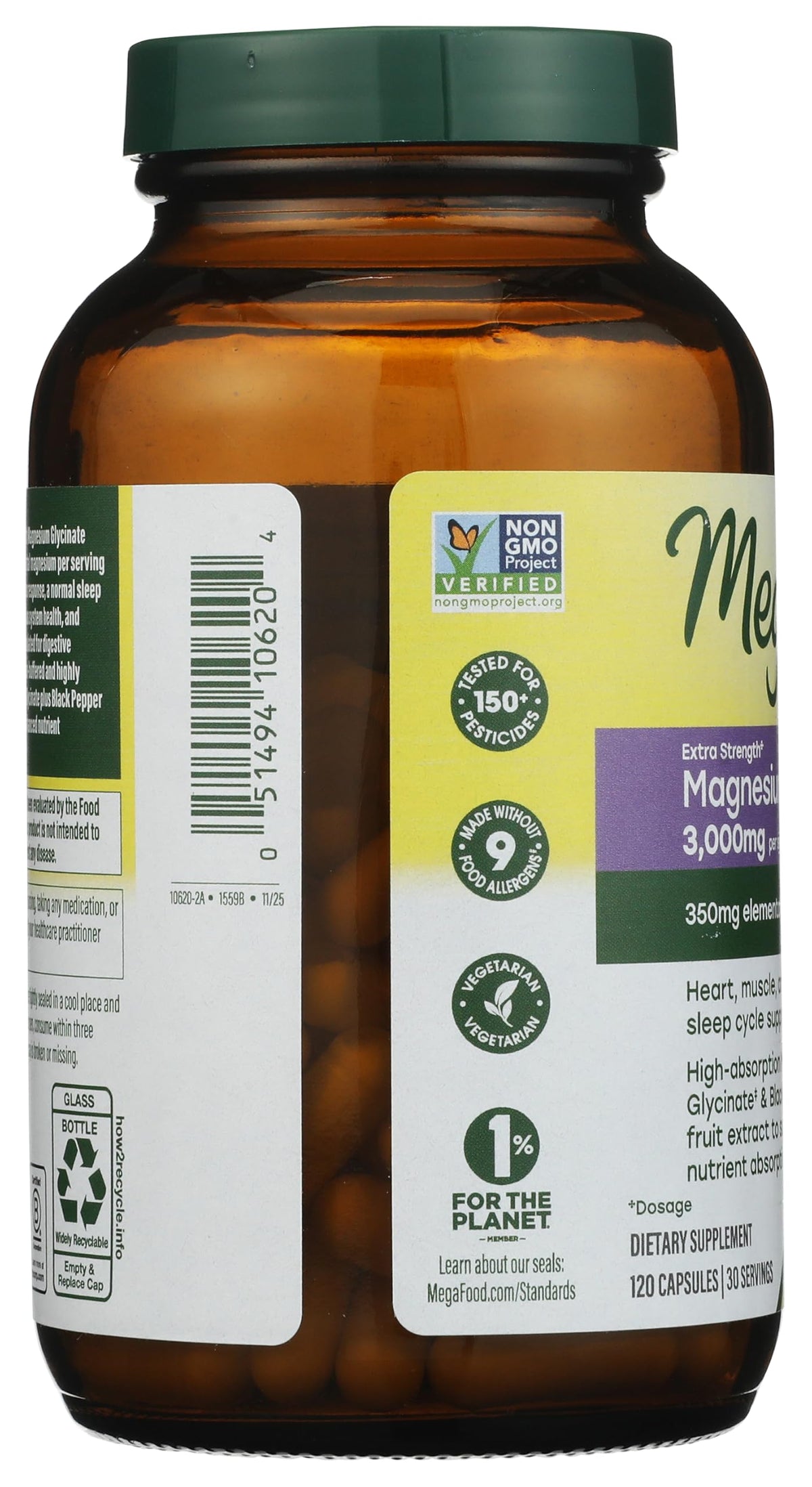 MegaFood Glicinato de Magnesio Extra Fuerte 120 Cápsulas
