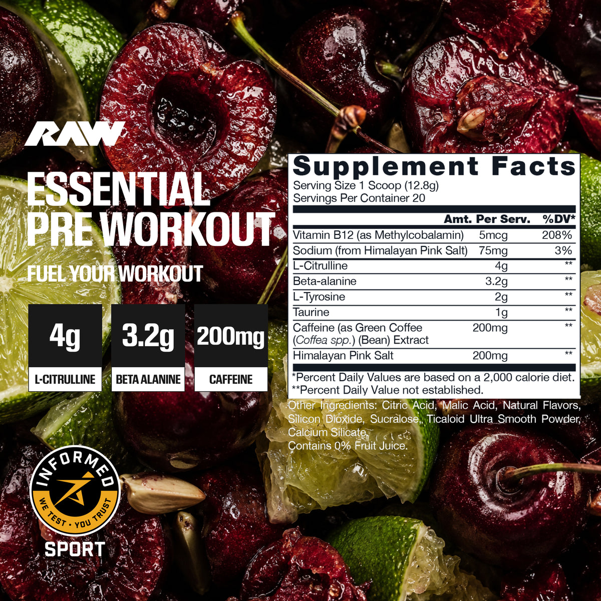 RAW Essential preentreno Cherry Limeade 20 porciones