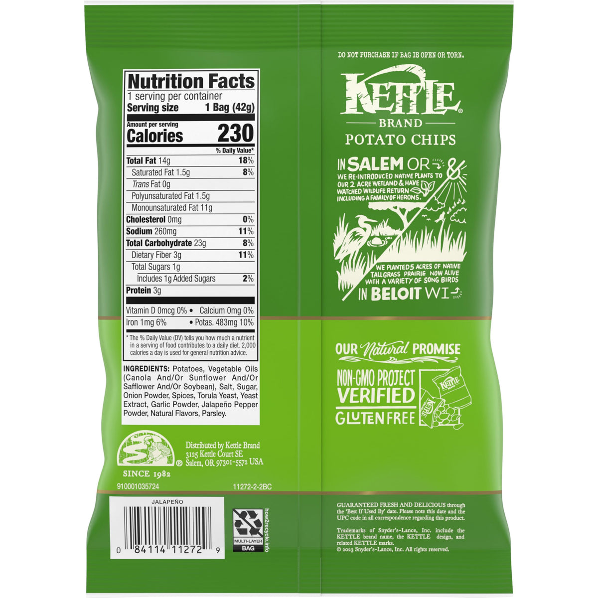 Kettle Brand Papas Fritas Sabor Jalapeño Bolsa Individual 43 g
