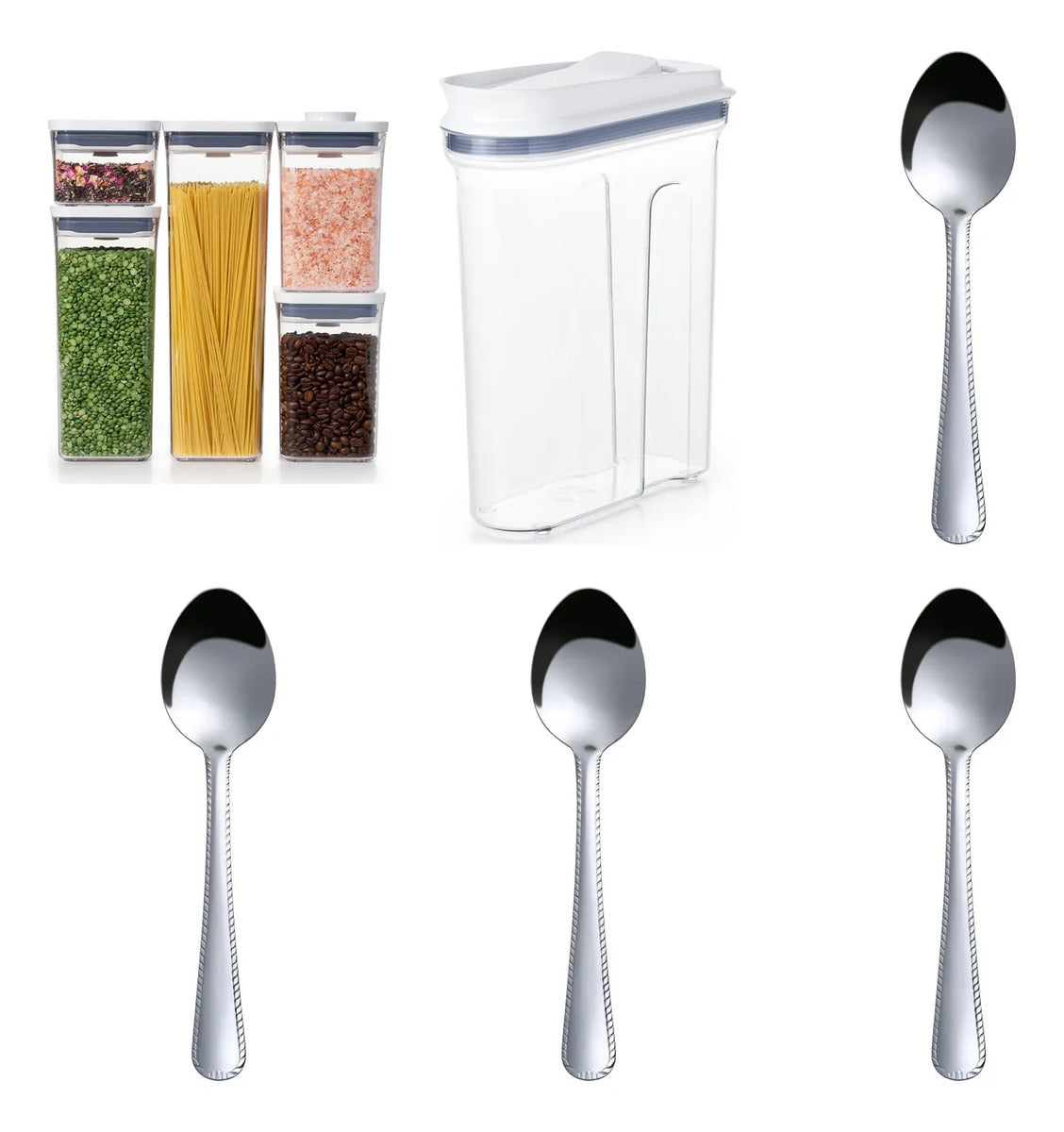 Set OXO POP 6 Contenedores Y 4 Cucharitas De Acero