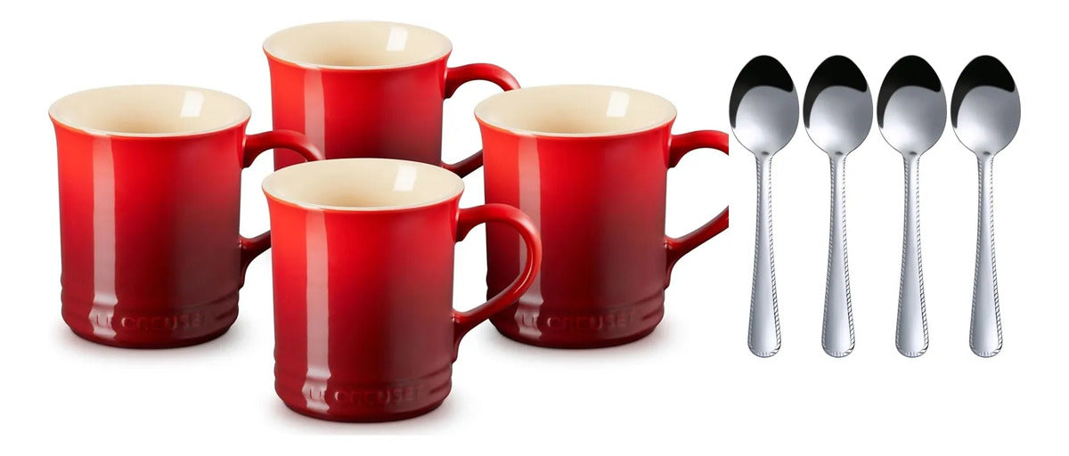 Set Le Creuset 4 Tazas Cerise Y 4 Cucharitas De Acero