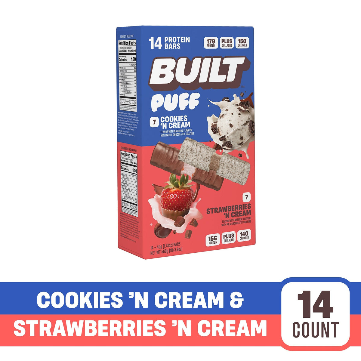Built Barras De Proteína Surtidas Cookies 'N Cream Y Fresas Con Crema