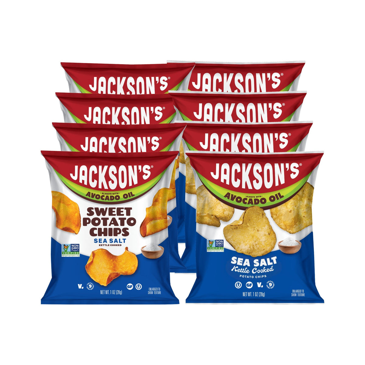 Jackson's Papas Surtidas Sal de Mar en Aceite de Aguacate 30 Bolsitas