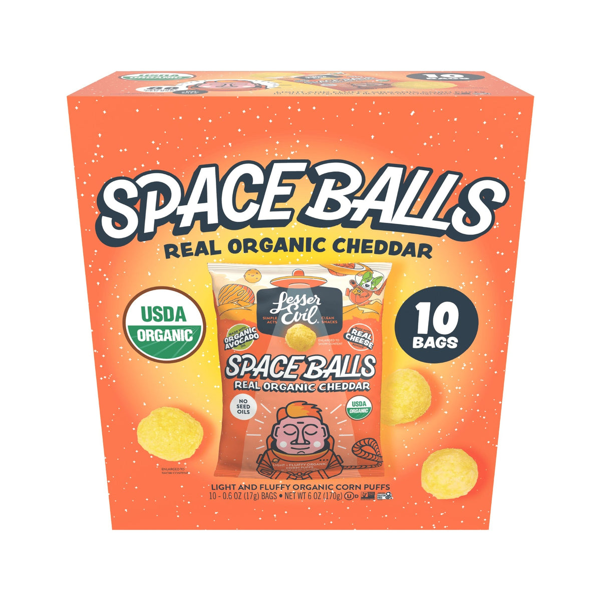 LesserEvil Space Balls Cheddar Orgánico Caja De Bolsitas