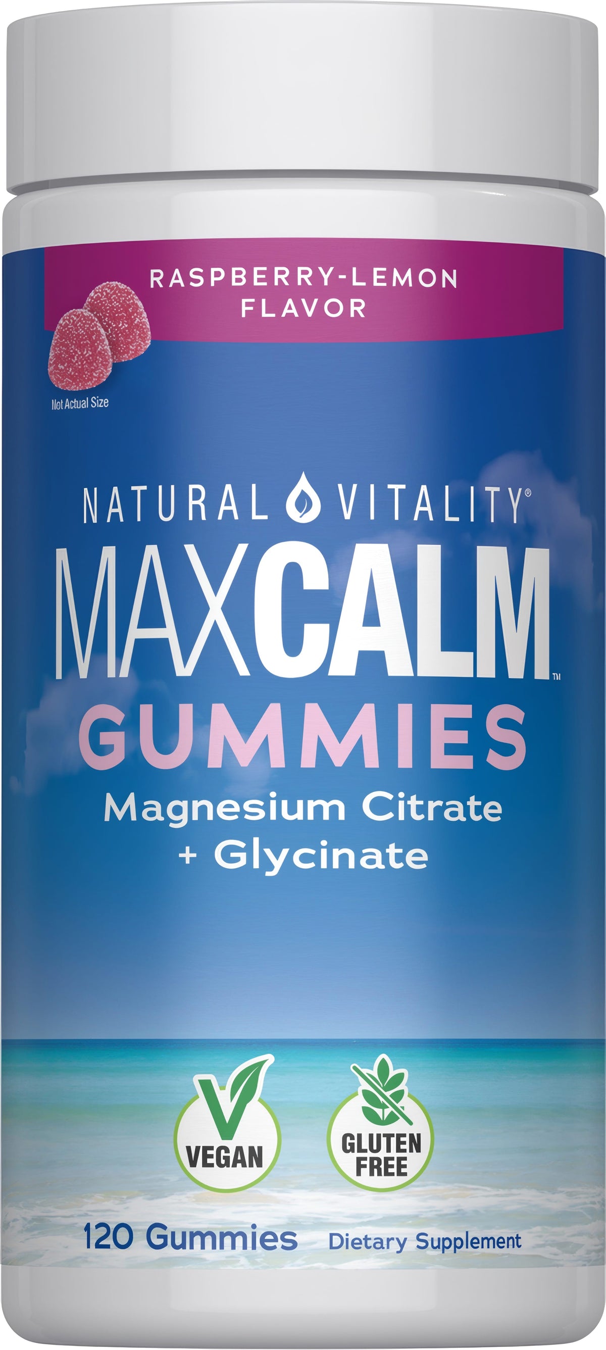 Natural Vitality MAXCALM Gomitas De Magnesio Frambuesa Limón 120 Piezas