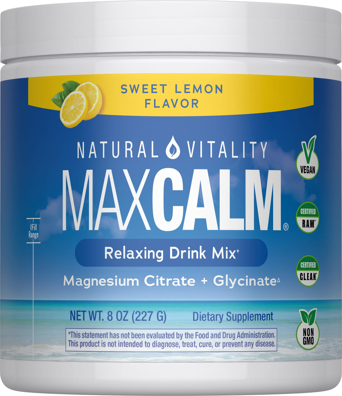 Natural Vitality MAXCALM Magnesio En Polvo Limón Dulce 227 g