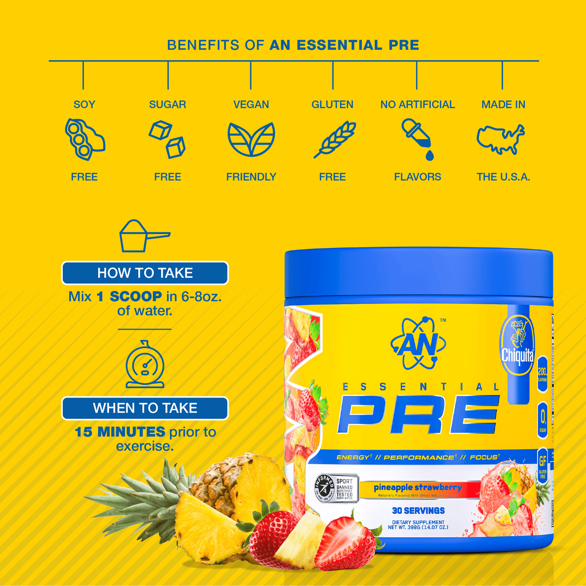 AN Supps Essential Pre Entreno Piña Fresa Sin Azúcar