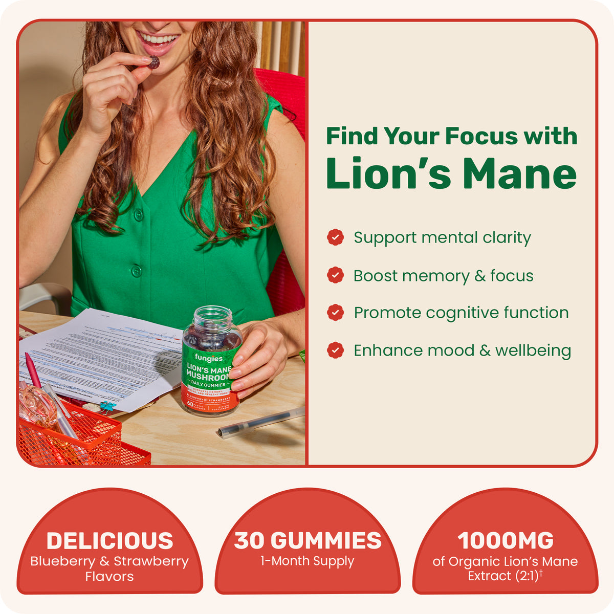 Fungies Lion's Mane gomitas arándano y fresa 30 ct