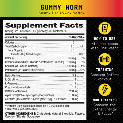 Beyond Raw LIT Origin preentreno Gummy Worm 30 porciones