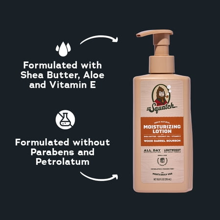 Dr. Squatch Mens Natural Body Moisturizer Lotion, Hand & Body Lotion for Men, Wood Barrel Bourbon, 10 fl Oz