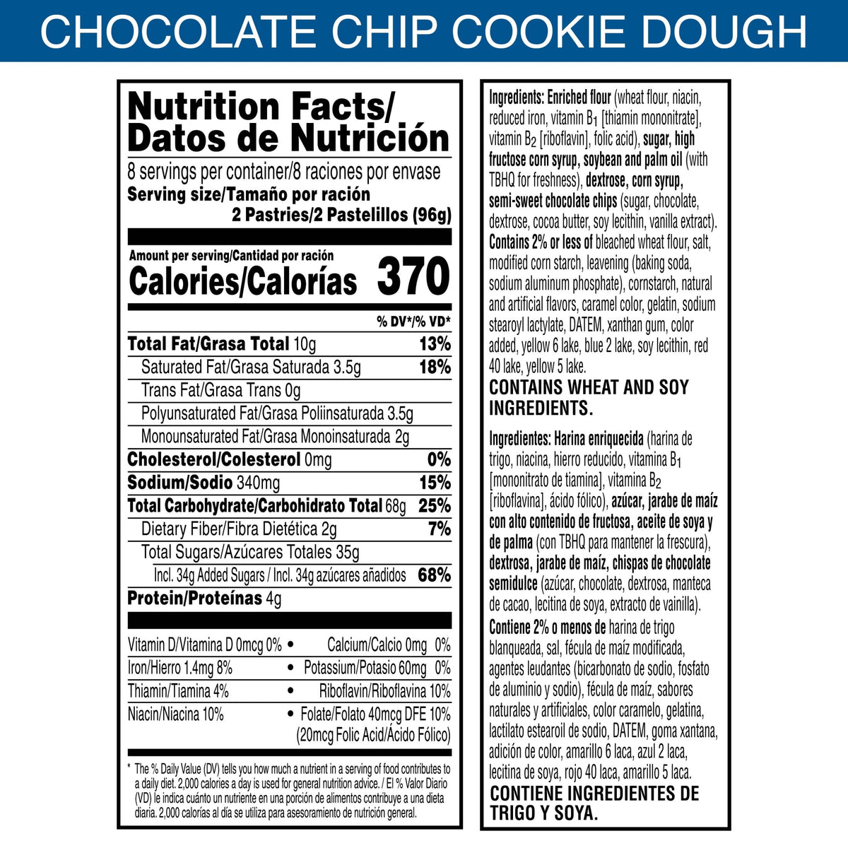 Pop-Tarts Chocolate Chip Cookie Dough 8 Cajas De 16