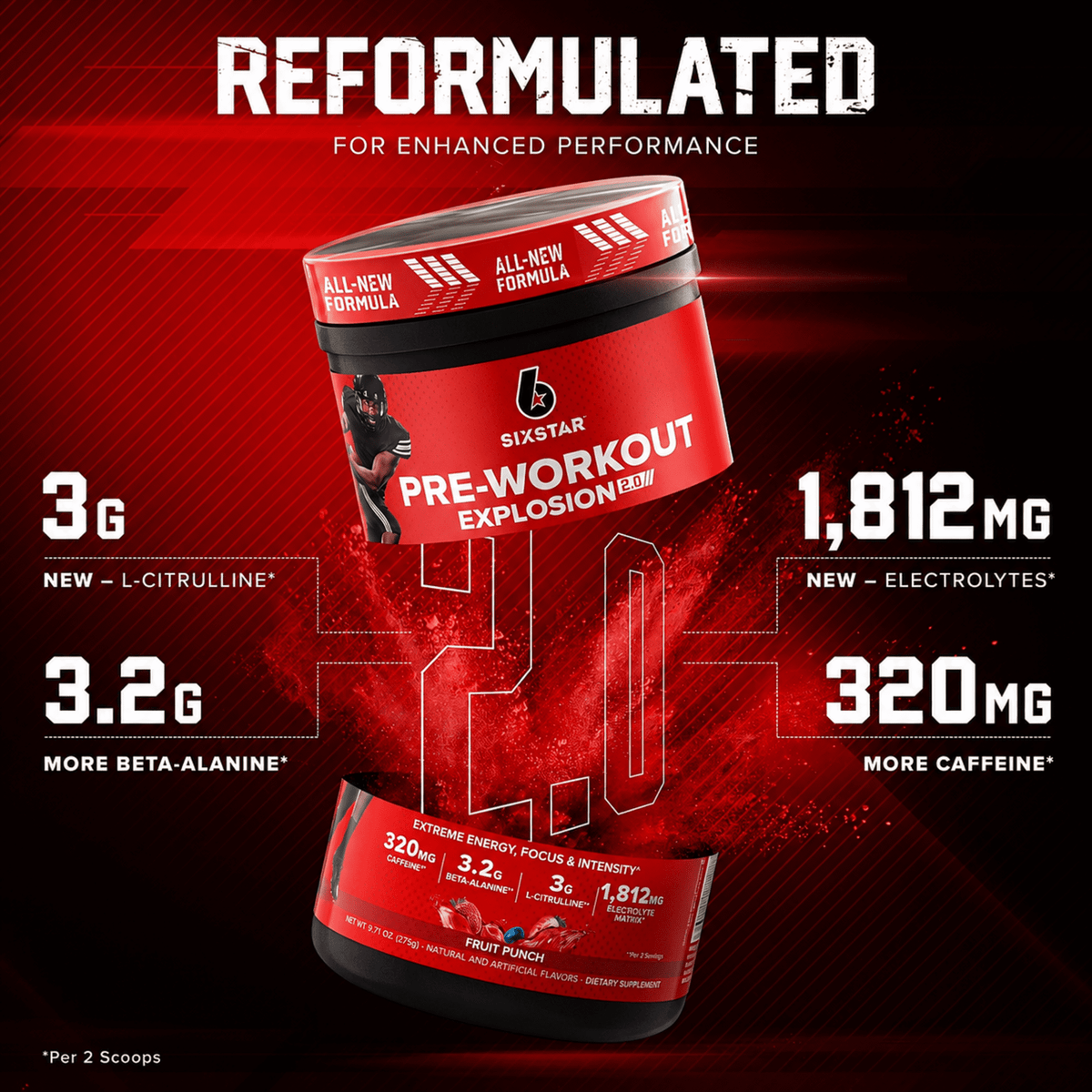 Six Star Pre Entreno Explosion 2.0 Ponche De Frutas 275 g