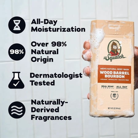 Dr. Squatch Men's Natural Body Wash, Wood Barrel Bourbon, 14 fl oz