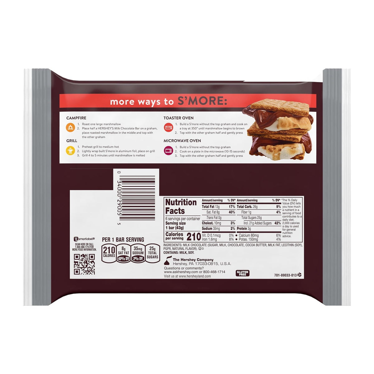 Hershey's Barra de Chocolate con Leche 6 Piezas