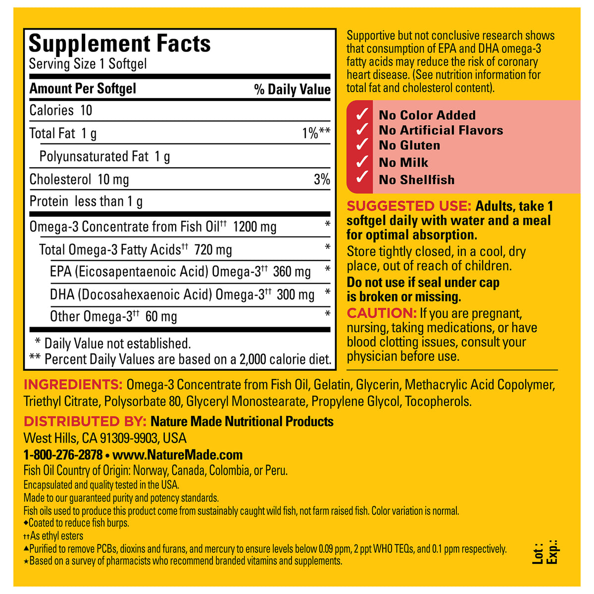 Nature Made Burp Less aceite pescado 1200 mg 125 cápsulas