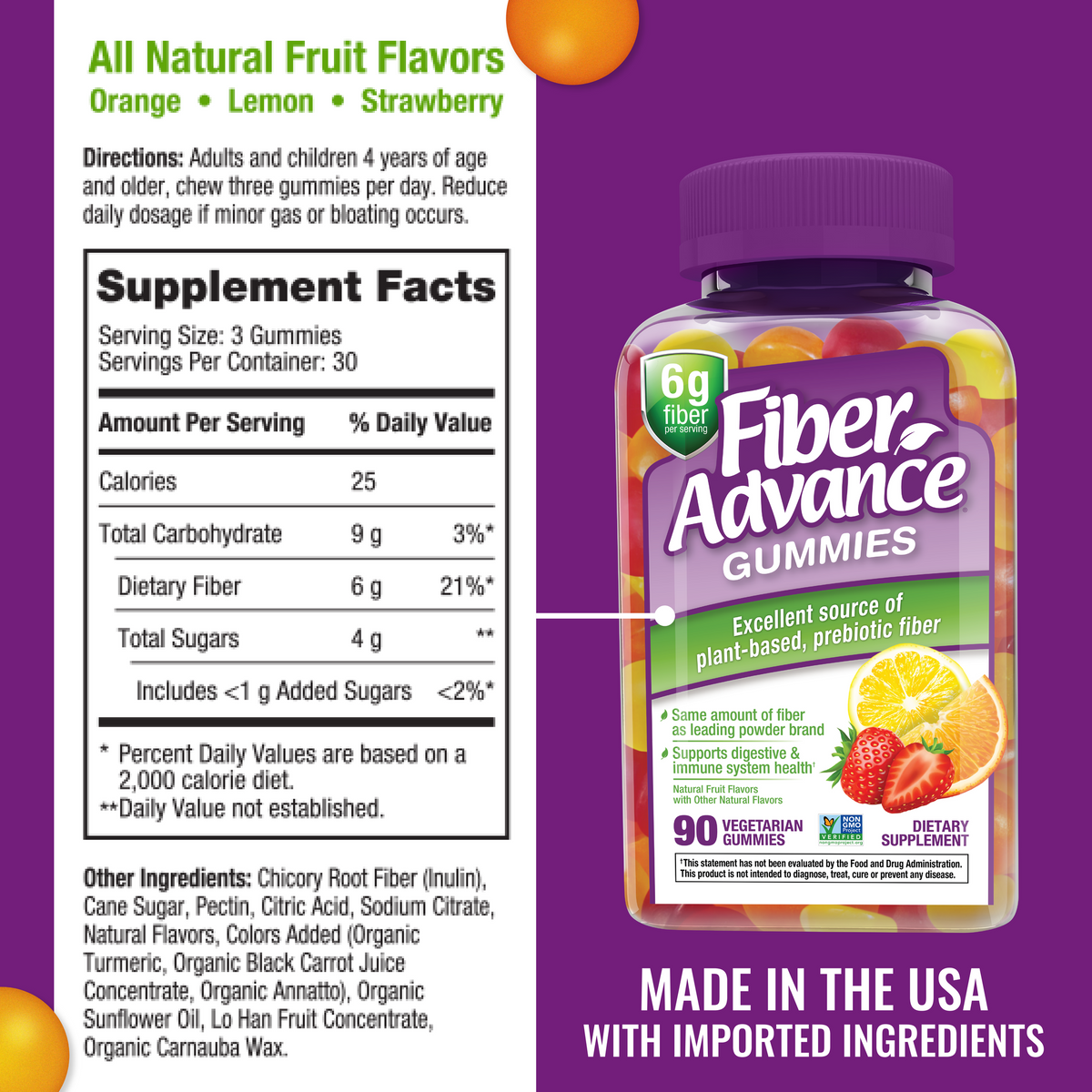 Fiber Advance fibra prebiótica vegetal frutas 90 ct