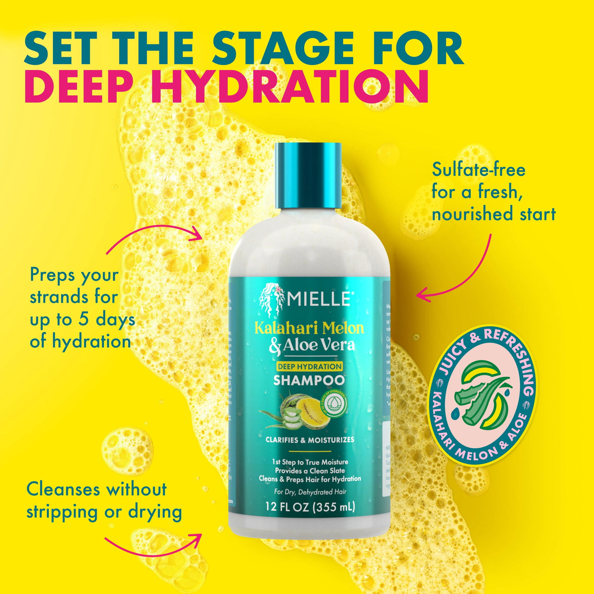 Shampoo Mielle Melón Kalahari Aloe 355ml Pack 2
