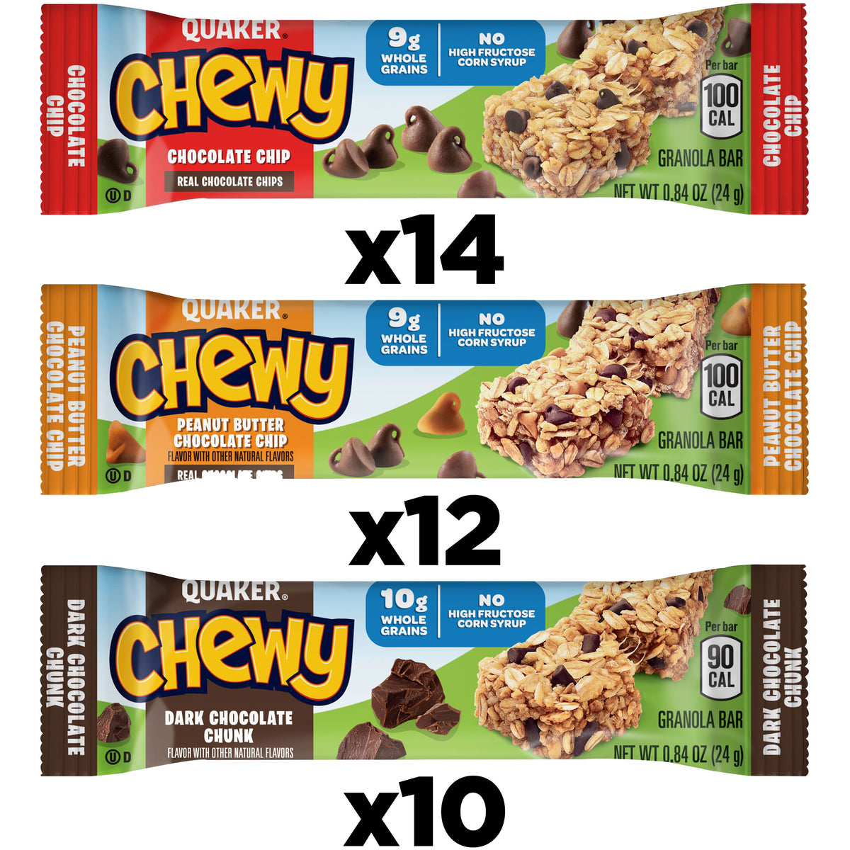 Quaker Chewy barras surtidas 3 sabores 36 piezas 30.4 oz