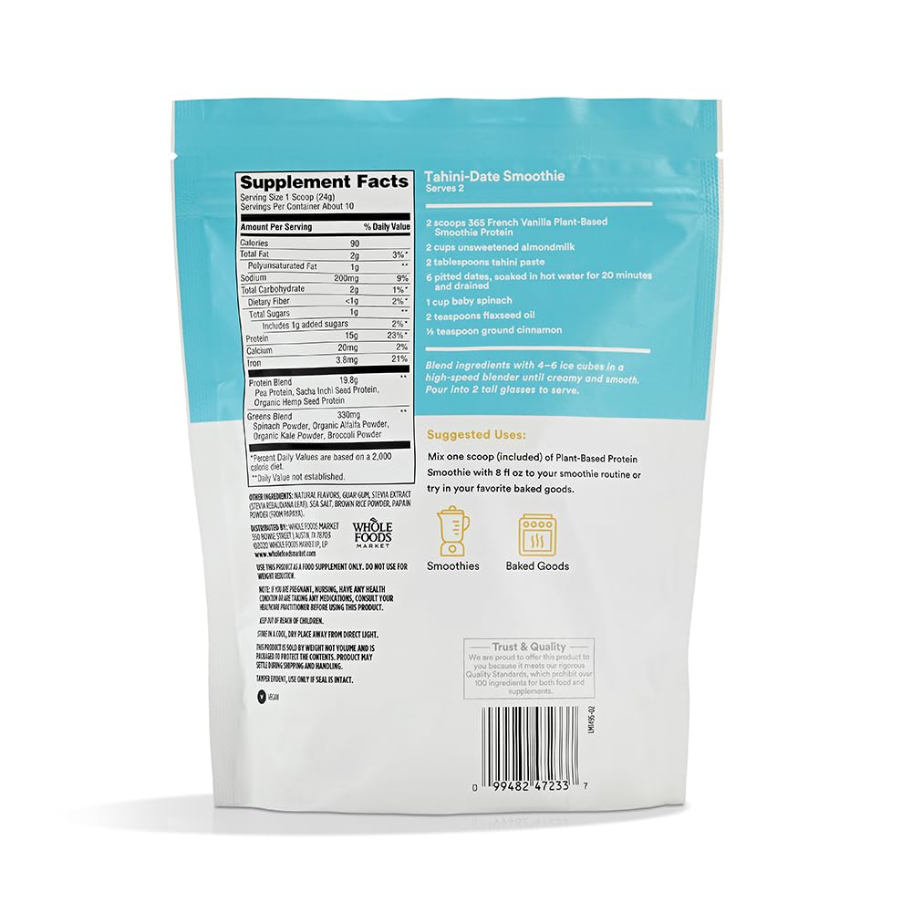 365 Mezcla de Proteína Vegetal para Smoothie Sabor Vainilla Francesa 255 g