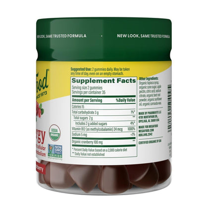 MegaFood Gomitas Energy B12 Orgánicas Sabor Arándano 70 Piezas