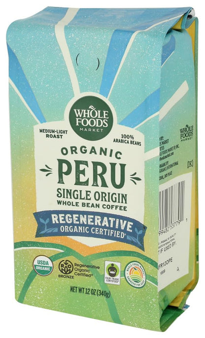 Whole Foods Market Café en Grano Orgánico Regenerativo de Perú 340 g