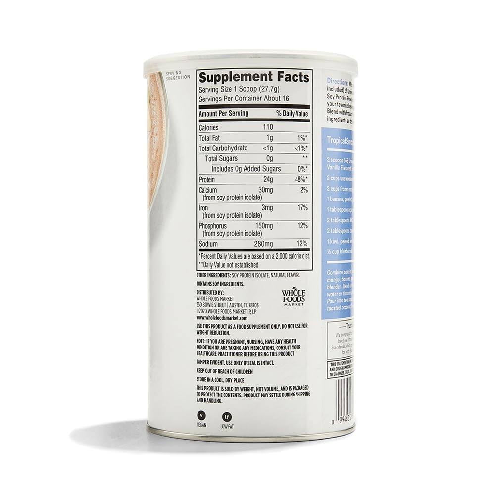 365 Proteína de Soya en Polvo Vainilla Sin Azúcar 442 g
