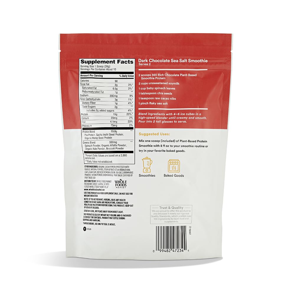 365 Mezcla de Proteína Vegetal para Smoothie Sabor Chocolate 255 g