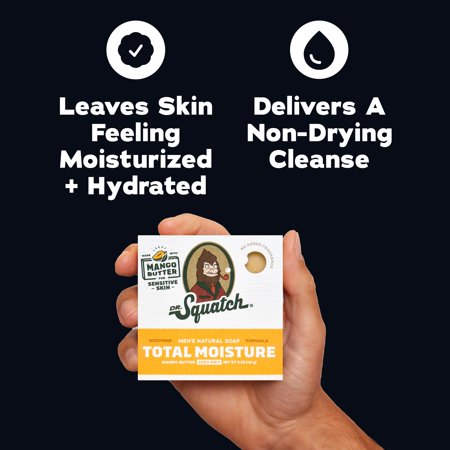 Dr. Squatch Mens Bar Soap Sensitive Skin, Natural Bar Soap for Men, Mango Butter, 5 Oz
