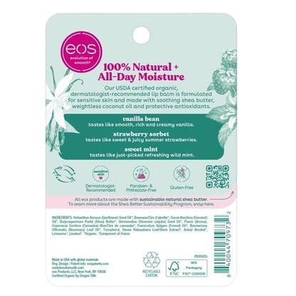 eos bálsamos labiales fresa vainilla menta 3 de 0.14 oz