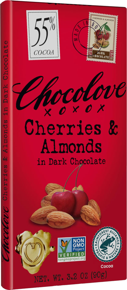 Chocolove Barra de Chocolate Amargo con Cereza y Almendra 91 g