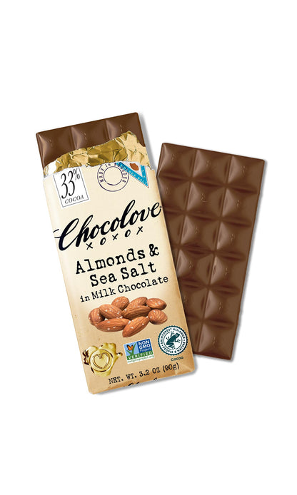 Chocolove Barra de Chocolate con Leche, Almendras y Sal de Mar 91 g