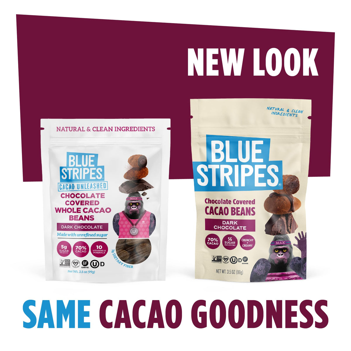 Blue Stripes Granos de Cacao Enteros Cubiertos de Chocolate Amargo 99 g