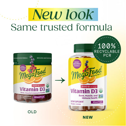 MegaFood Gomitas de Vitamina D3 Orgánicas Frutas Mixtas 70 Piezas