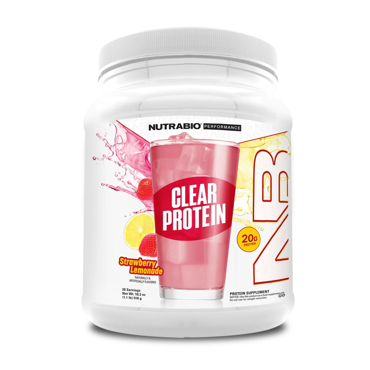 NutraBio Clear Whey Proteina Limonada Fresa 20 Porciones