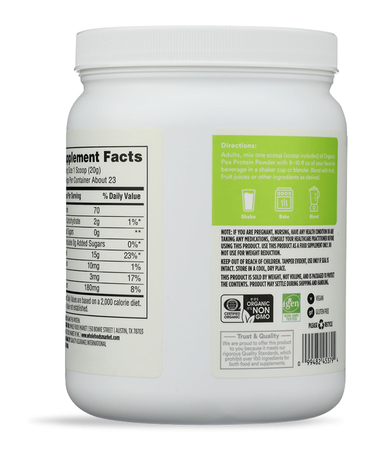 365 Proteína de Chícharo Orgánica en Polvo 454 g