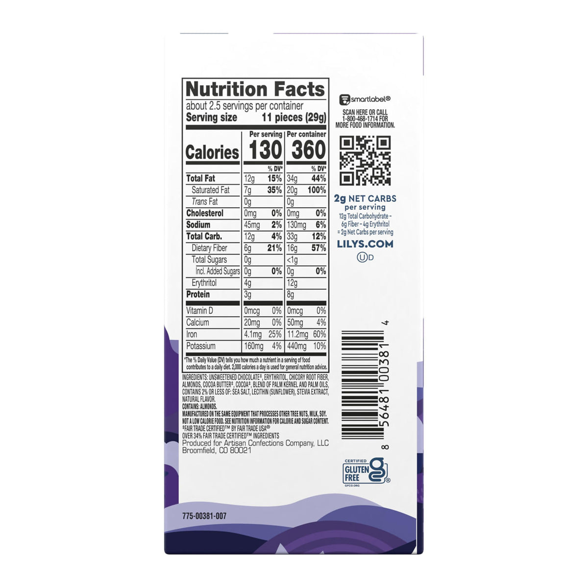 Lily's Barra de Chocolate Amargo 70% con Almendras Saladas 79 g