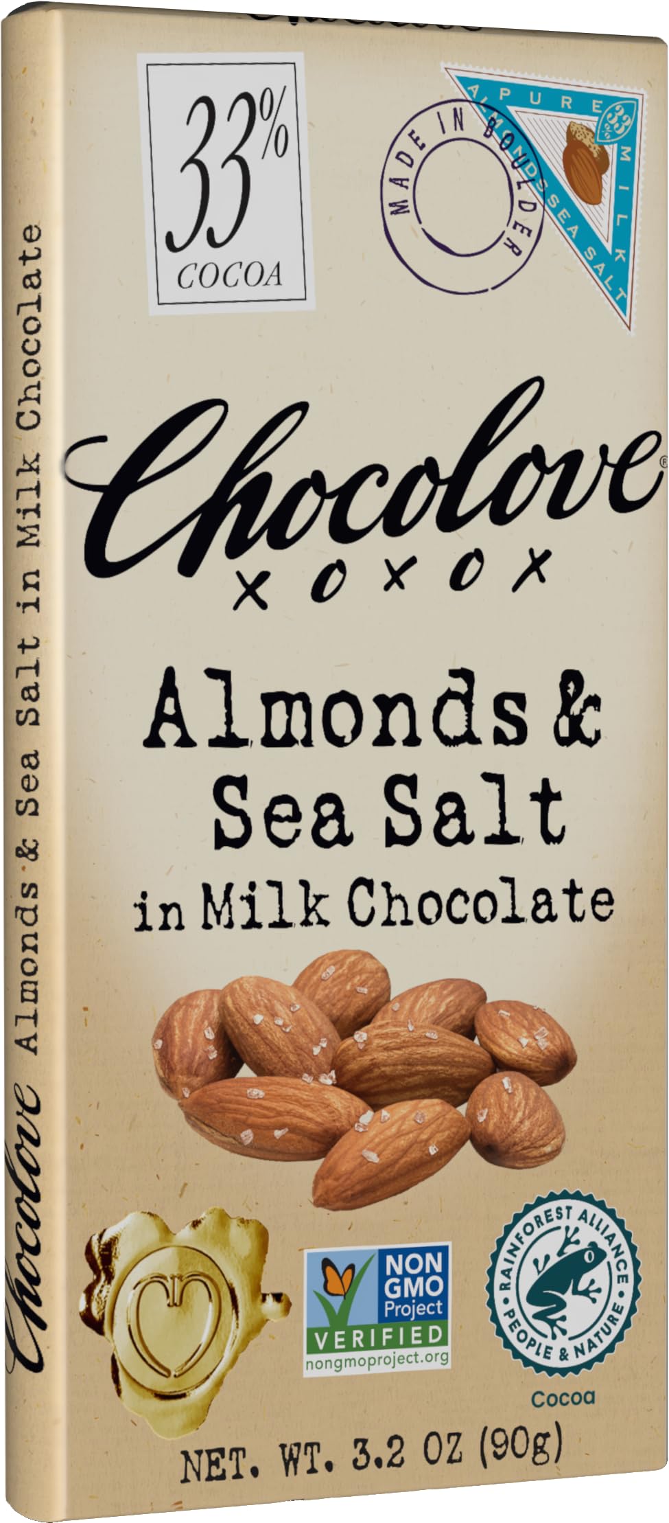 Chocolove Barra de Chocolate con Leche, Almendras y Sal de Mar 91 g