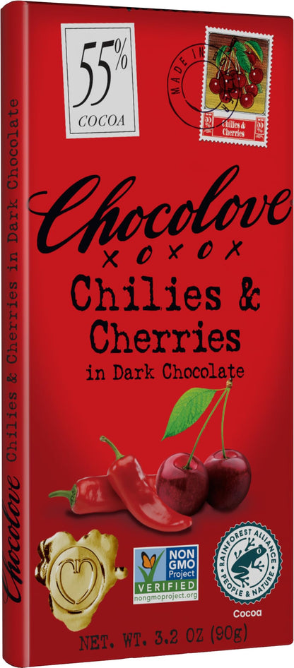 Chocolove Barra de Chocolate con Chile y Cereza Edición Limitada 91 g