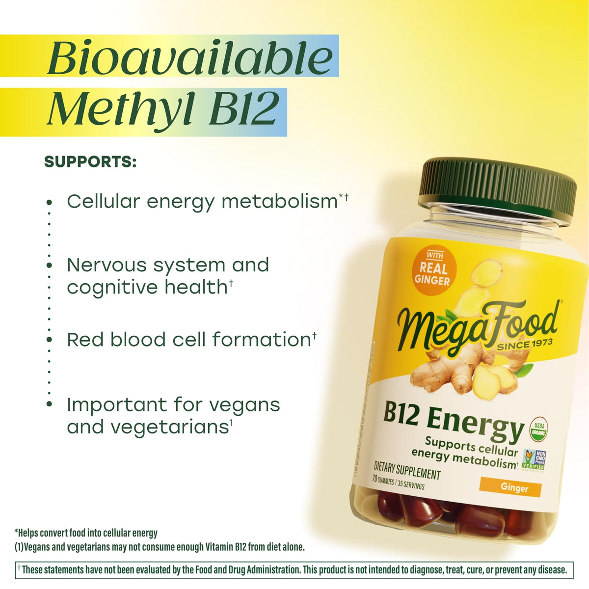 MegaFood Gomitas Energy B12 Orgánicas Sabor Jengibre 70 Piezas