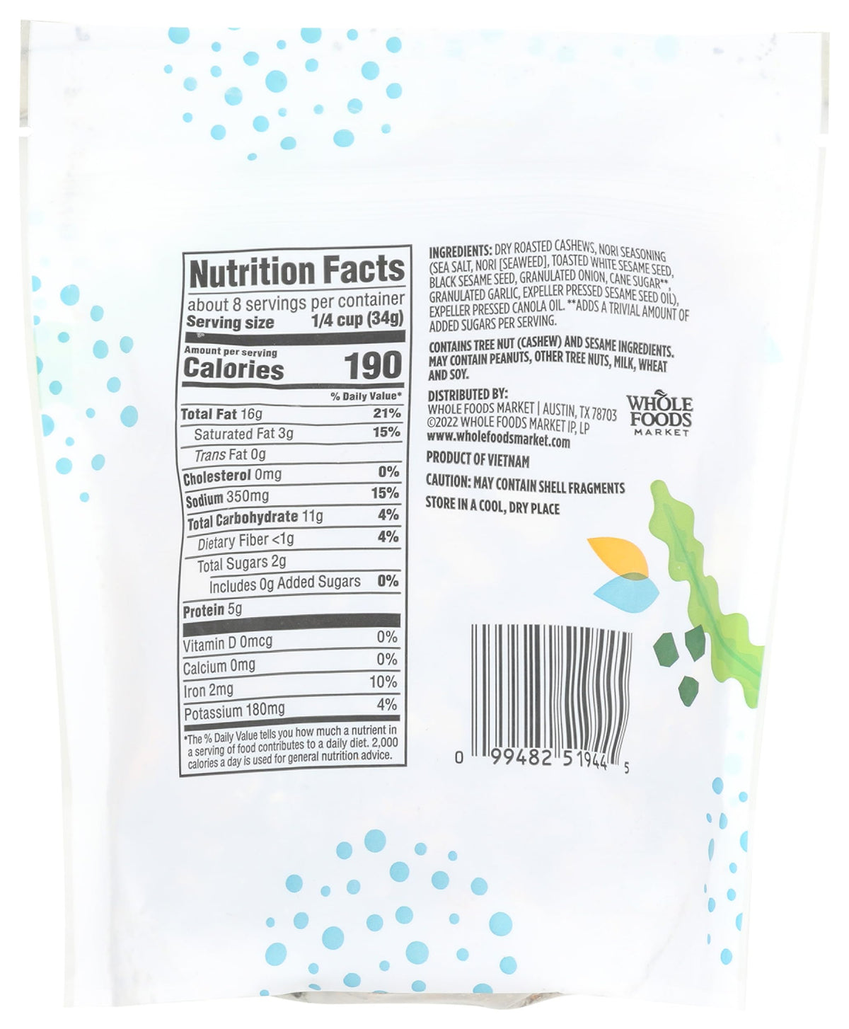 365 Nuez de La India Sabor Ajonjolí y Alga Marina 284 g
