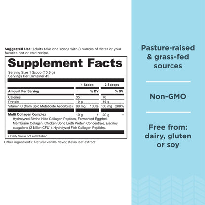 Ancient Nutrition Multi Collagen Protein Sabor Vainilla Tamaño Grande 473 g