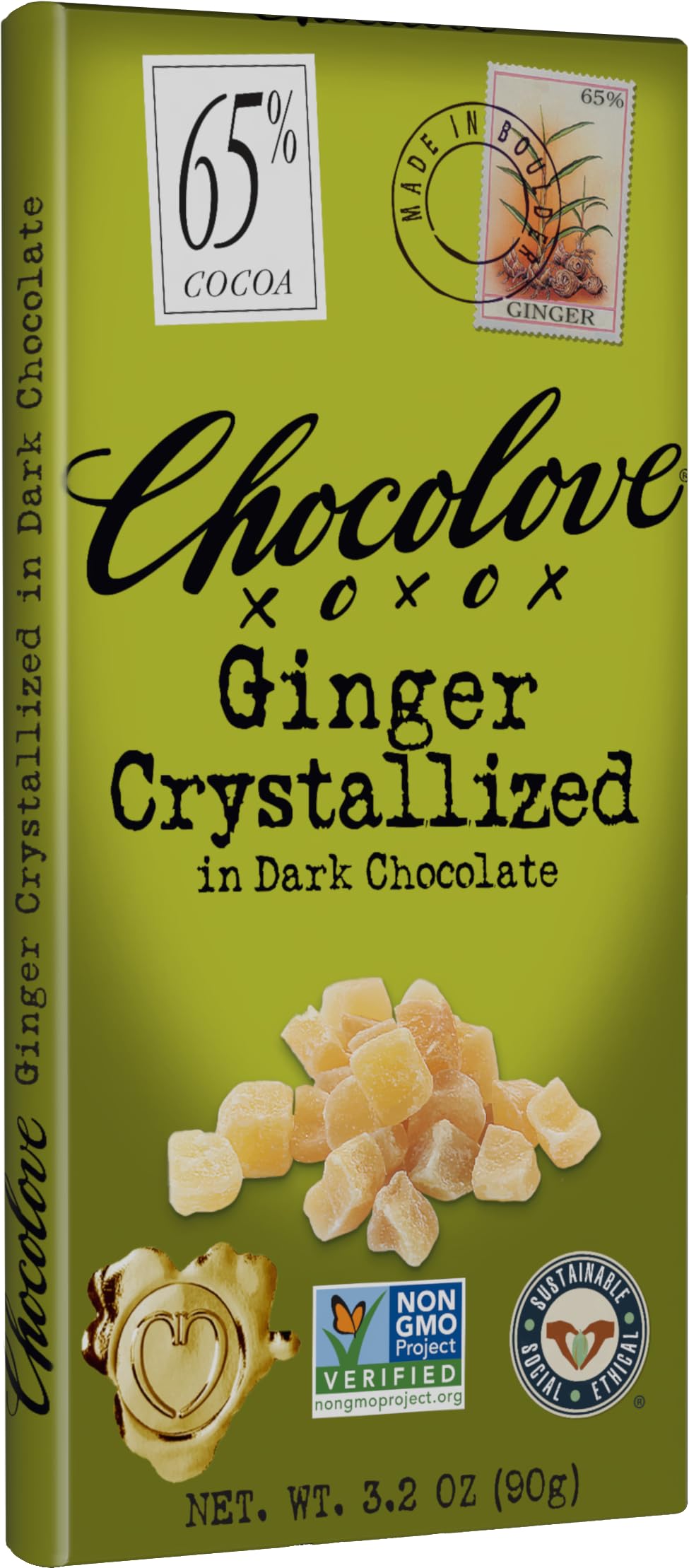 Chocolove Barra de Chocolate Amargo con Jengibre Cristalizado 91 g