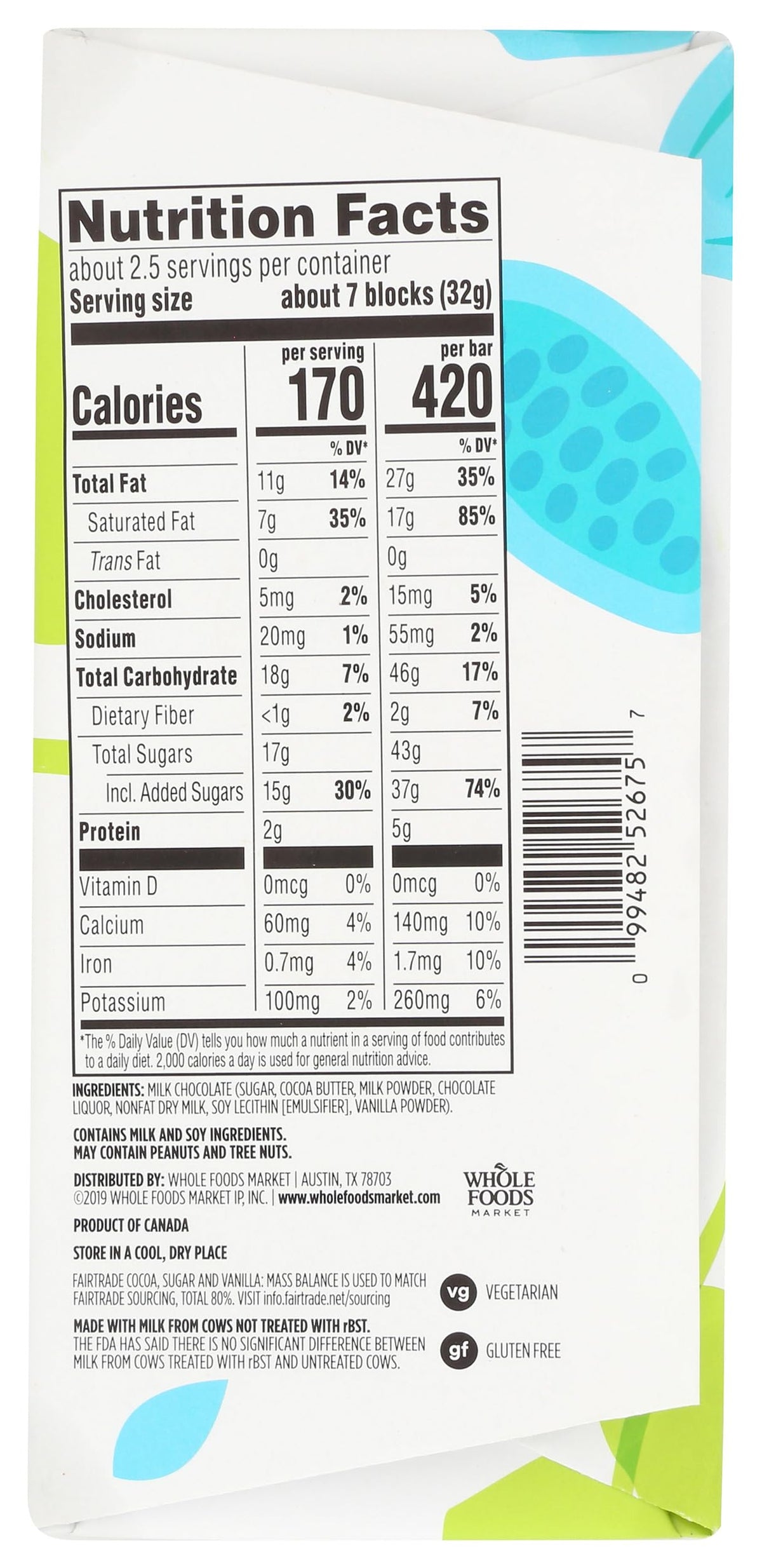 365 Barra de Chocolate con Leche 79 g